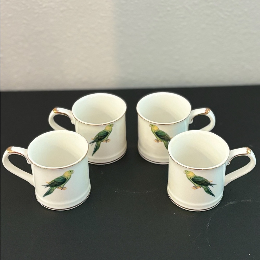 Set of Four Parrot Design Espresso Cups